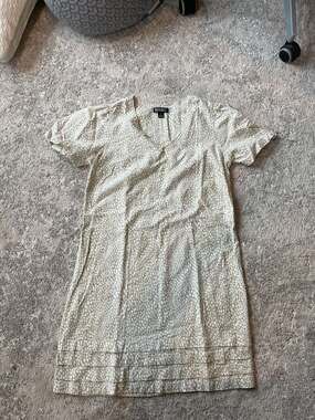 Nicole Miller Women's Linen all over pattern Dress White Beige Blend